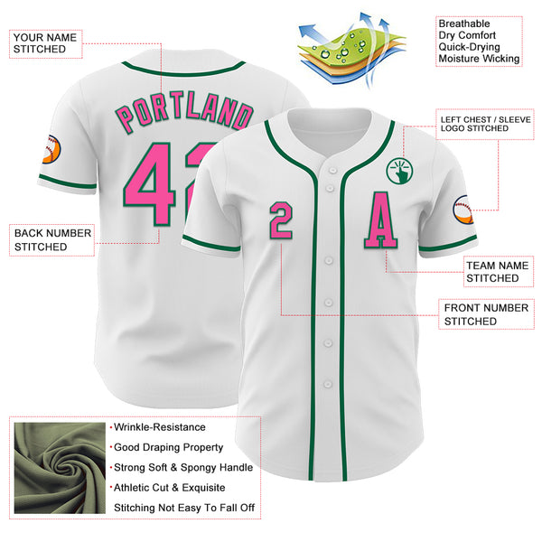 Custom White Pink-Kelly Green Authentic Baseball Jersey