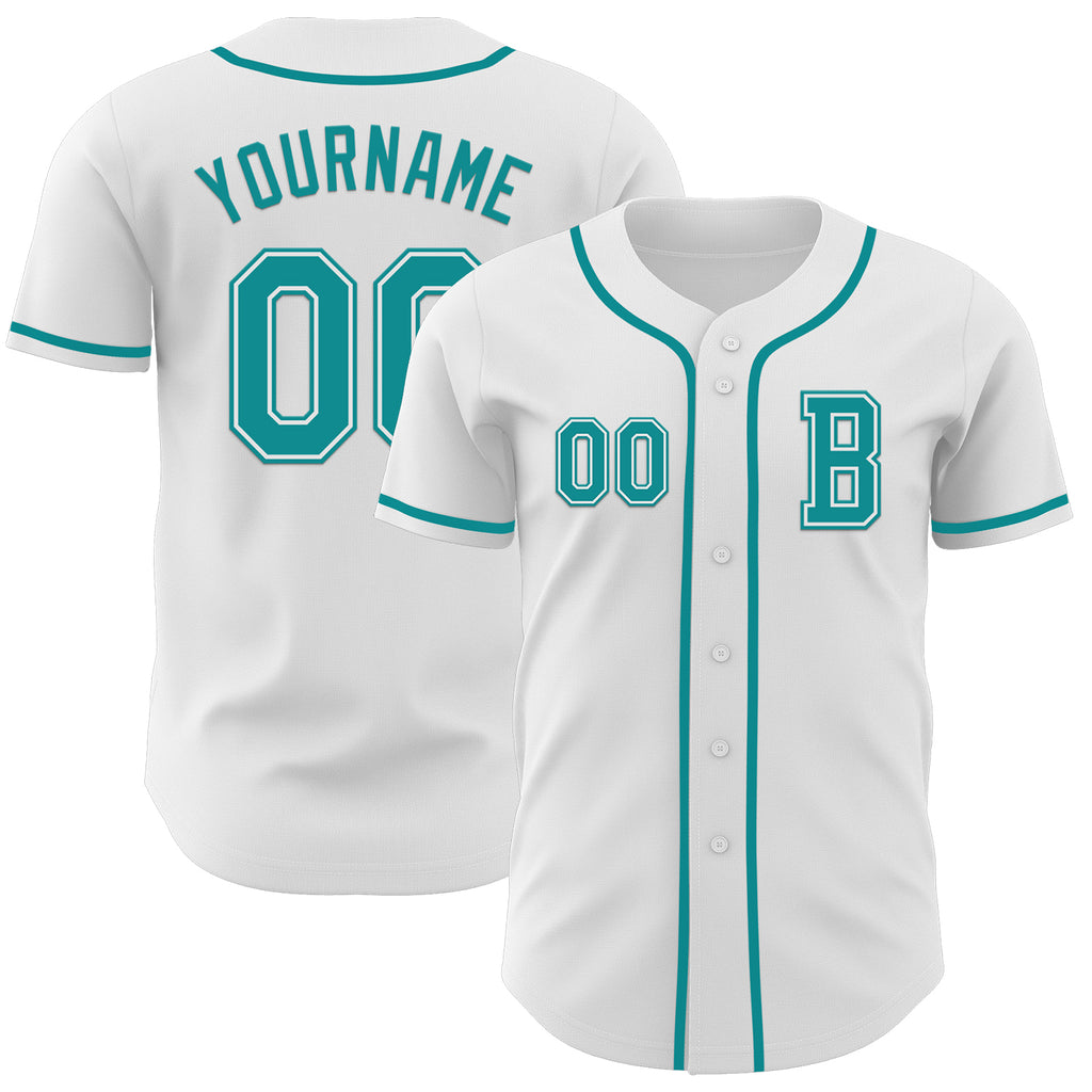 Custom White Teal Authentic Baseball Jersey