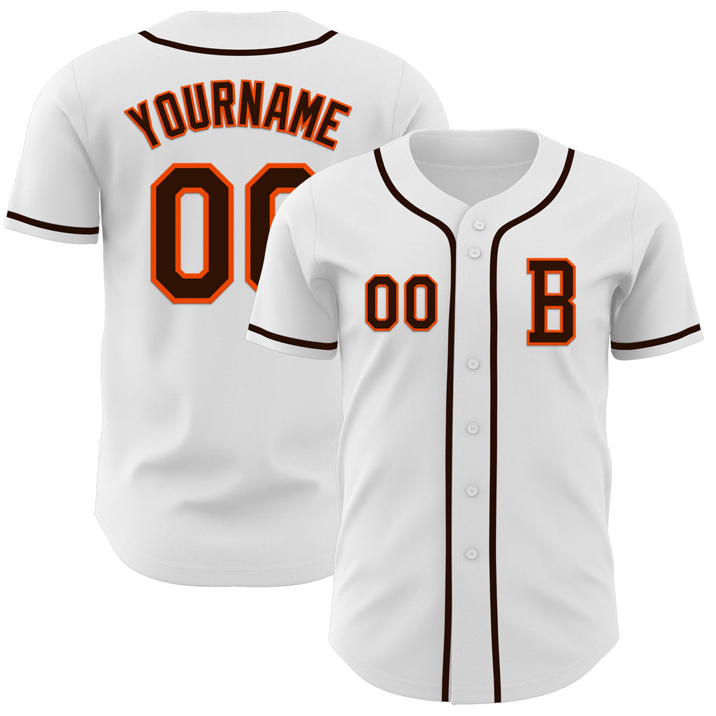 Custom White Brown-Orange Authentic Baseball Jersey