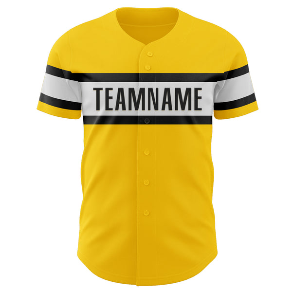 Custom Yellow Black-White Authentic Baseball Jersey