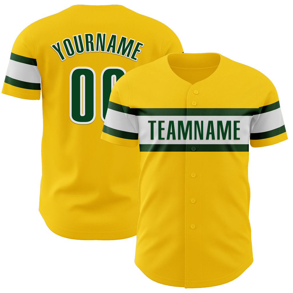 Custom Yellow Green-White Authentic Baseball Jersey