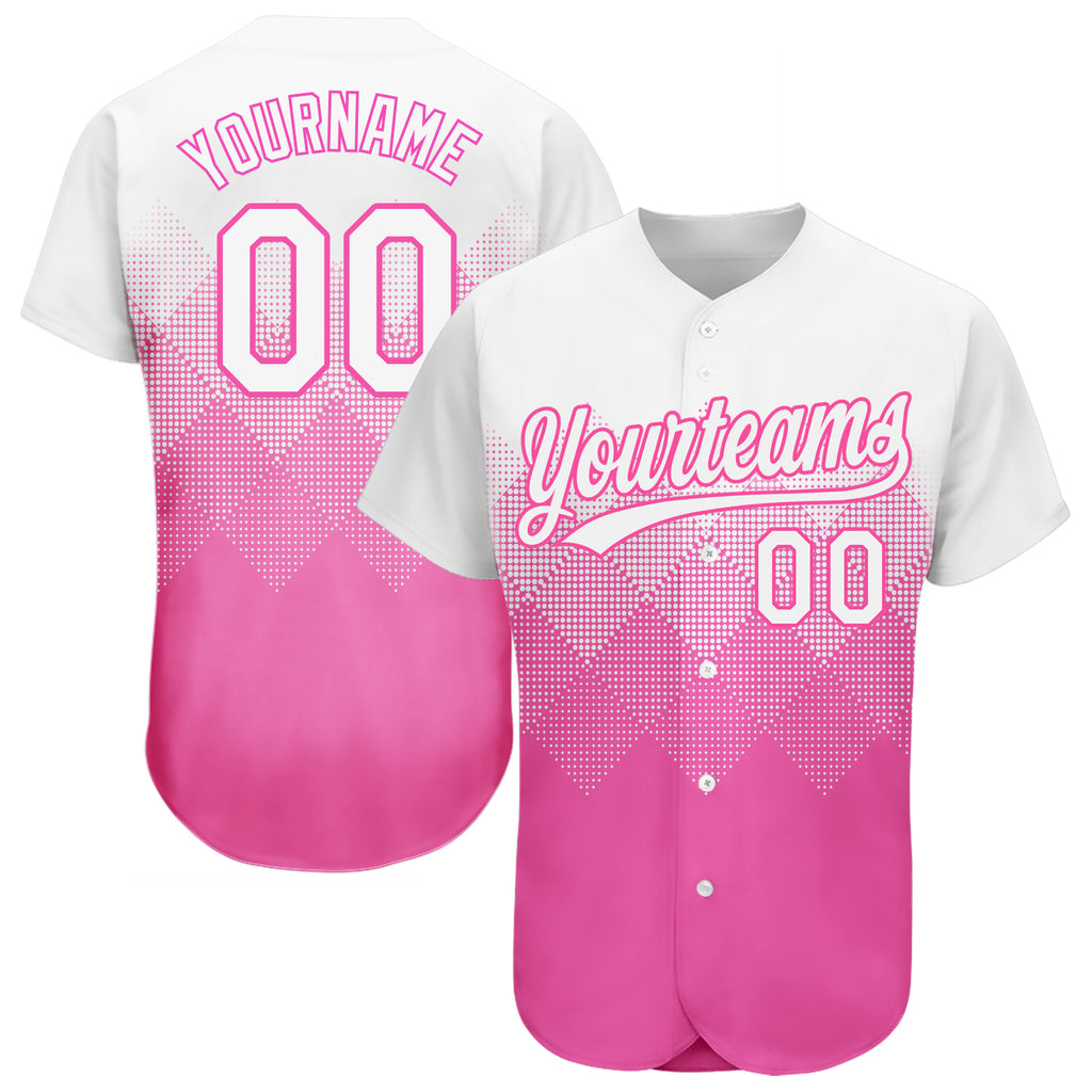 Custom Pink White 3D Pattern Design Authentic Baseball Jersey