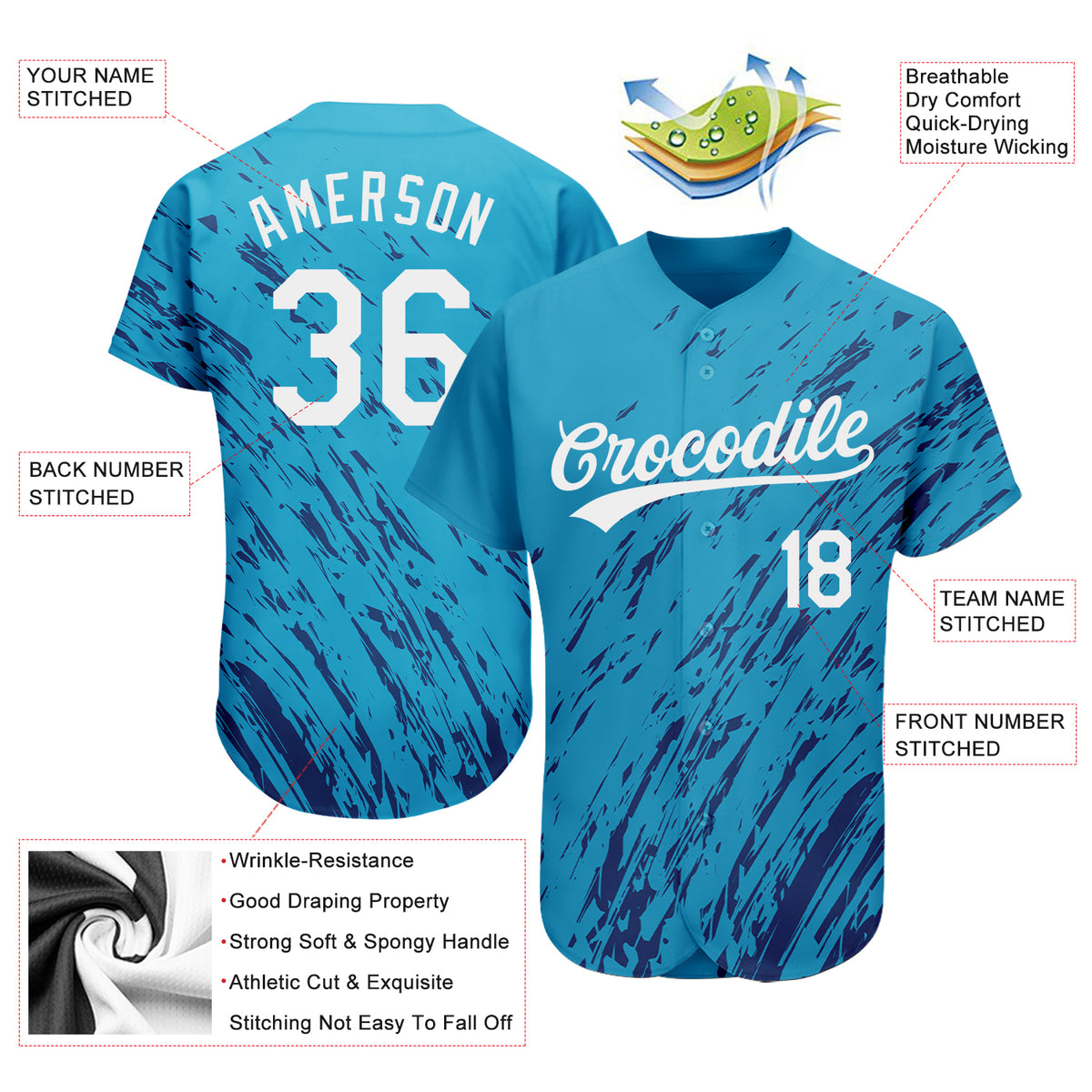 Custom Teal White-Black 3D Pattern Design Authentic Baseball Jersey ...