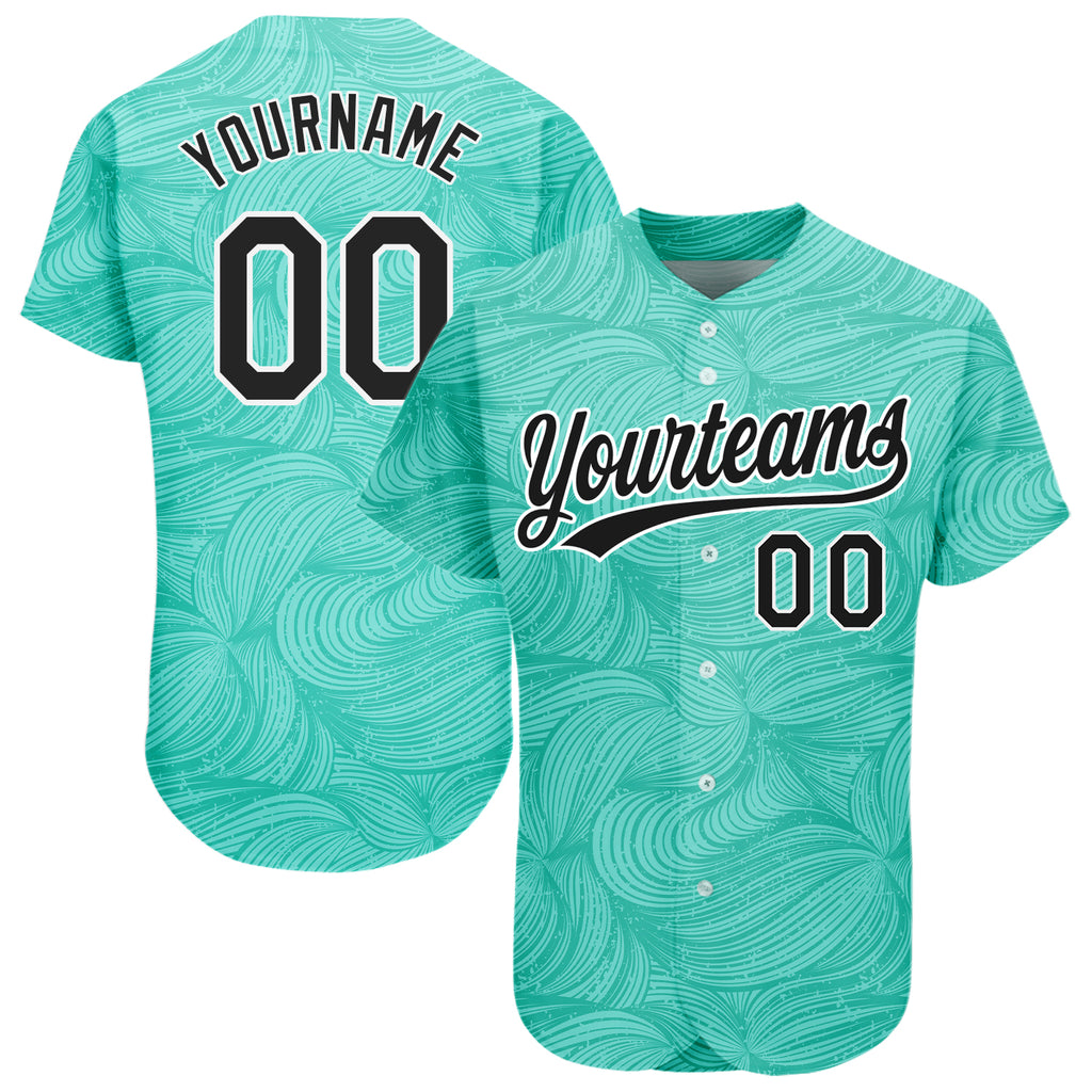 Custom Teal Black-White 3D Pattern Design Authentic Baseball Jersey