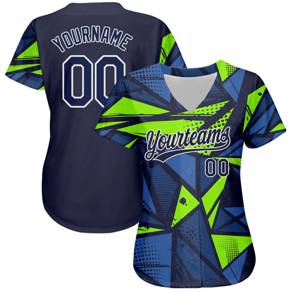 Custom Navy Navy-Neon Green 3D Pattern Design Authentic Baseball Jersey