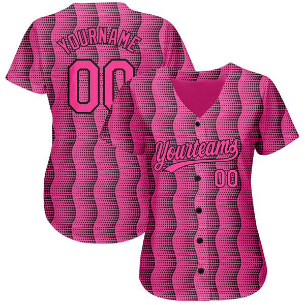 Custom Pink Pink-Black 3D Pattern Design Authentic Baseball Jersey