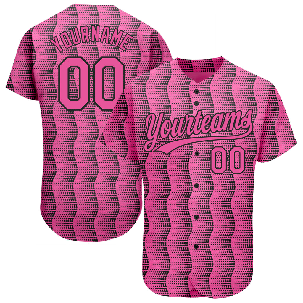 Custom Pink Pink-Black 3D Pattern Design Authentic Baseball Jersey