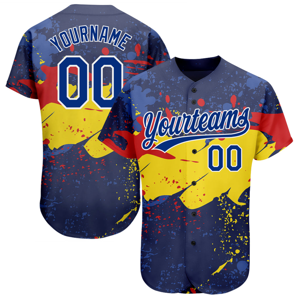 Custom Figure Royal-Gold 3D Pattern Design Authentic Baseball Jersey