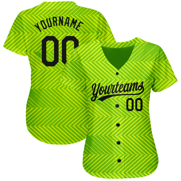 Custom Neon Green Black 3D Pattern Design Authentic Baseball Jersey