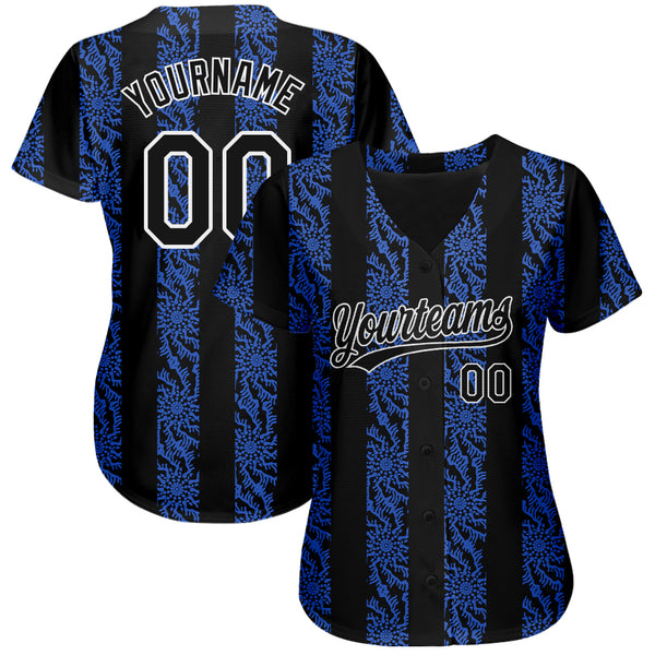 Custom Royal Black-White 3D Pattern Design Authentic Baseball Jersey