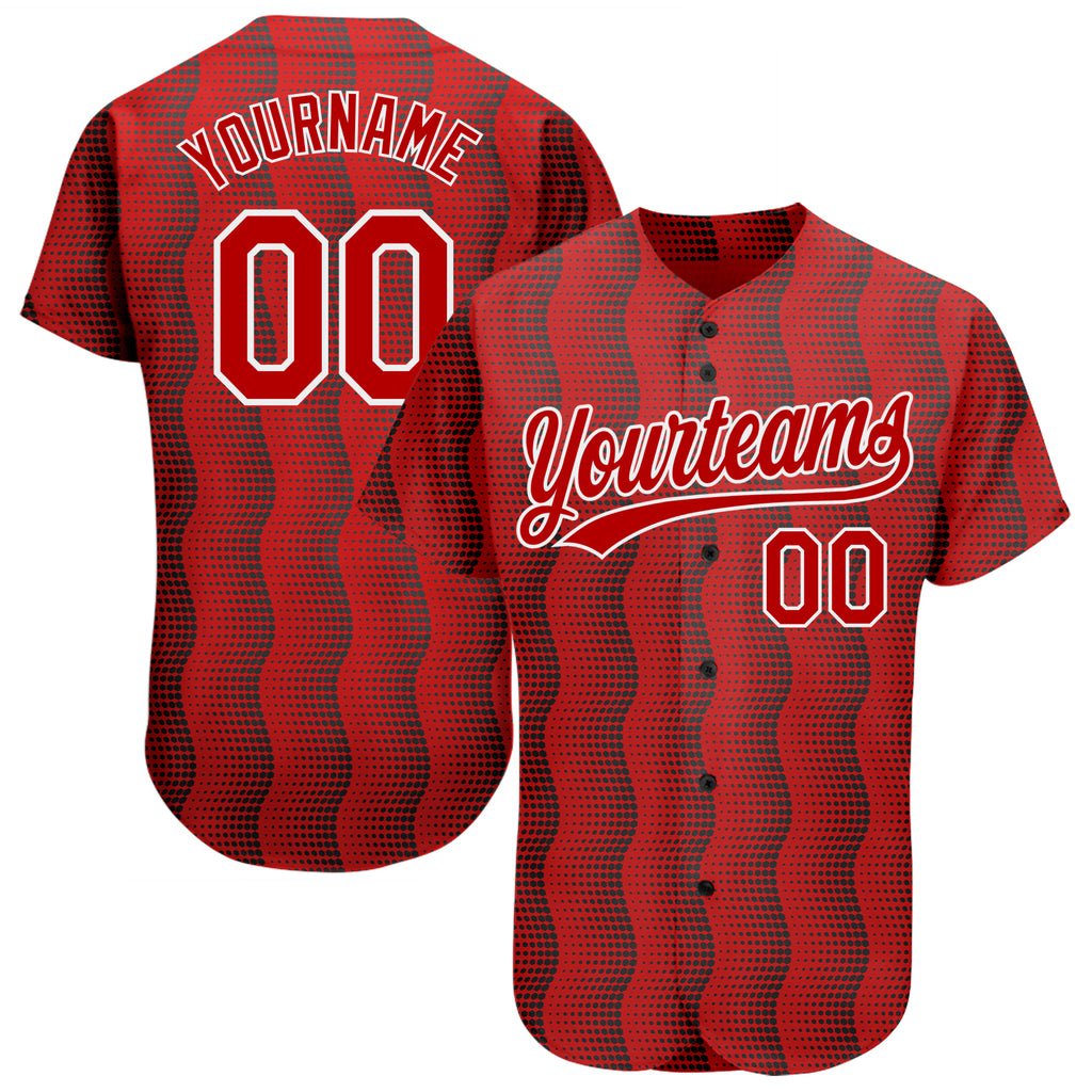 Custom Red Red-White 3D Pattern Design Authentic Baseball Jersey