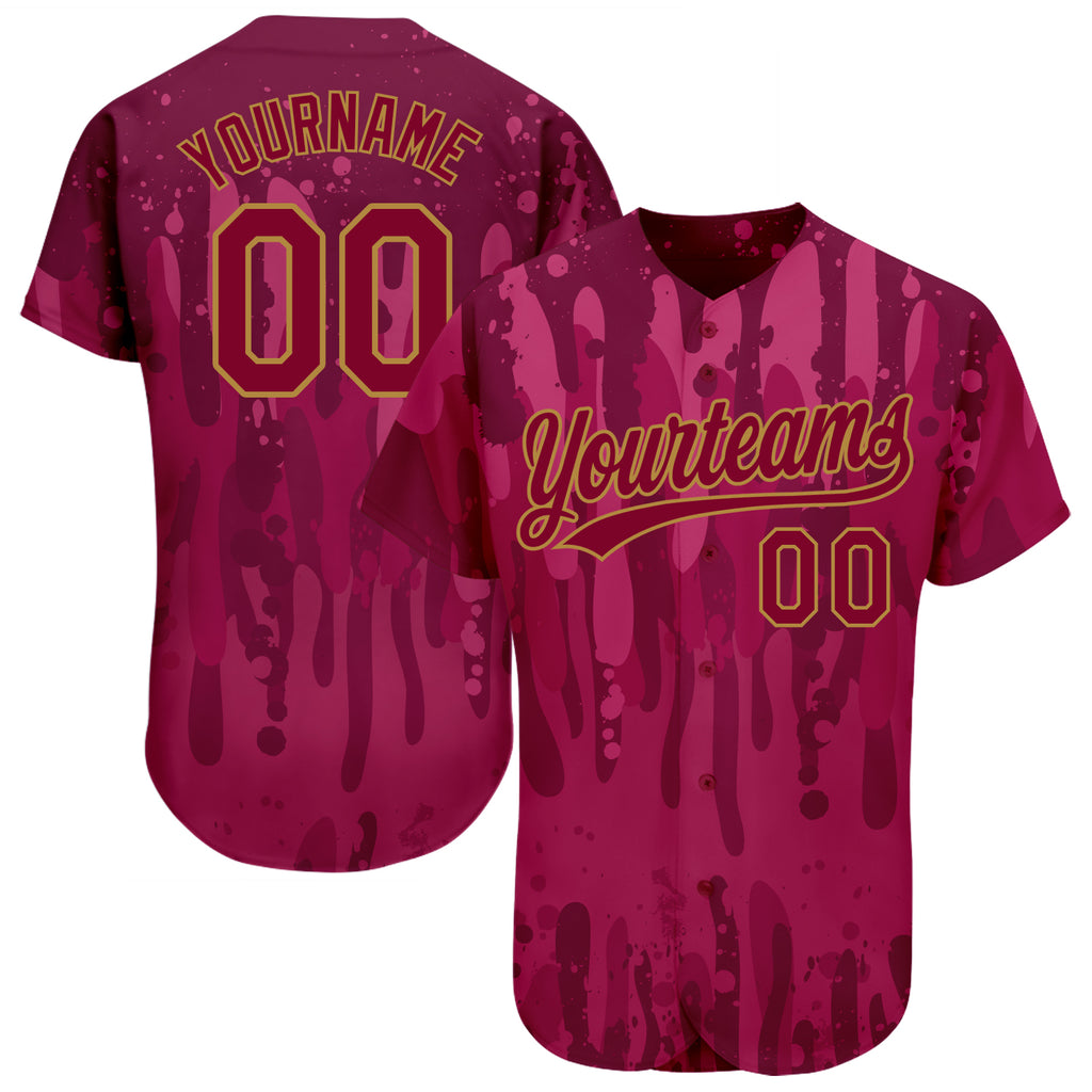 Custom Crimson Crimson-Old Gold 3D Pattern Design Authentic Baseball Jersey