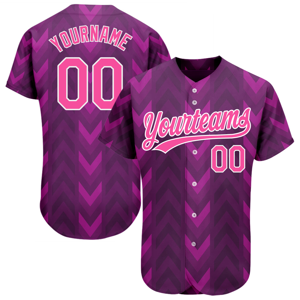 Custom Purple Pink-White 3D Pattern Design Authentic Baseball Jersey