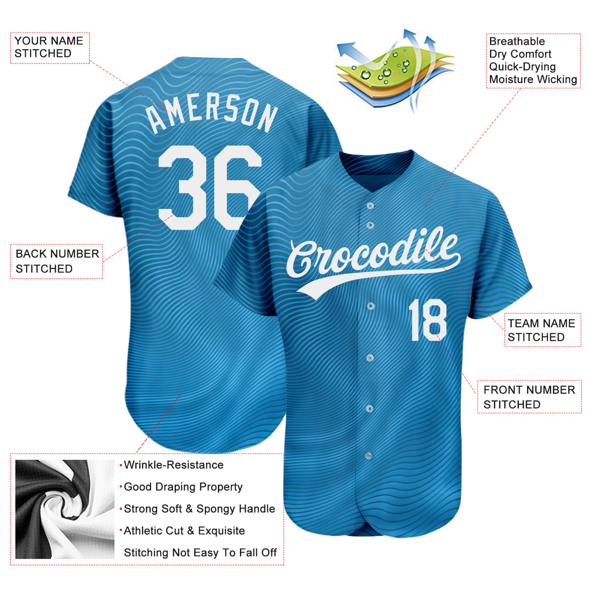 Custom Light Blue White 3D Pattern Design Authentic Baseball Jersey ...