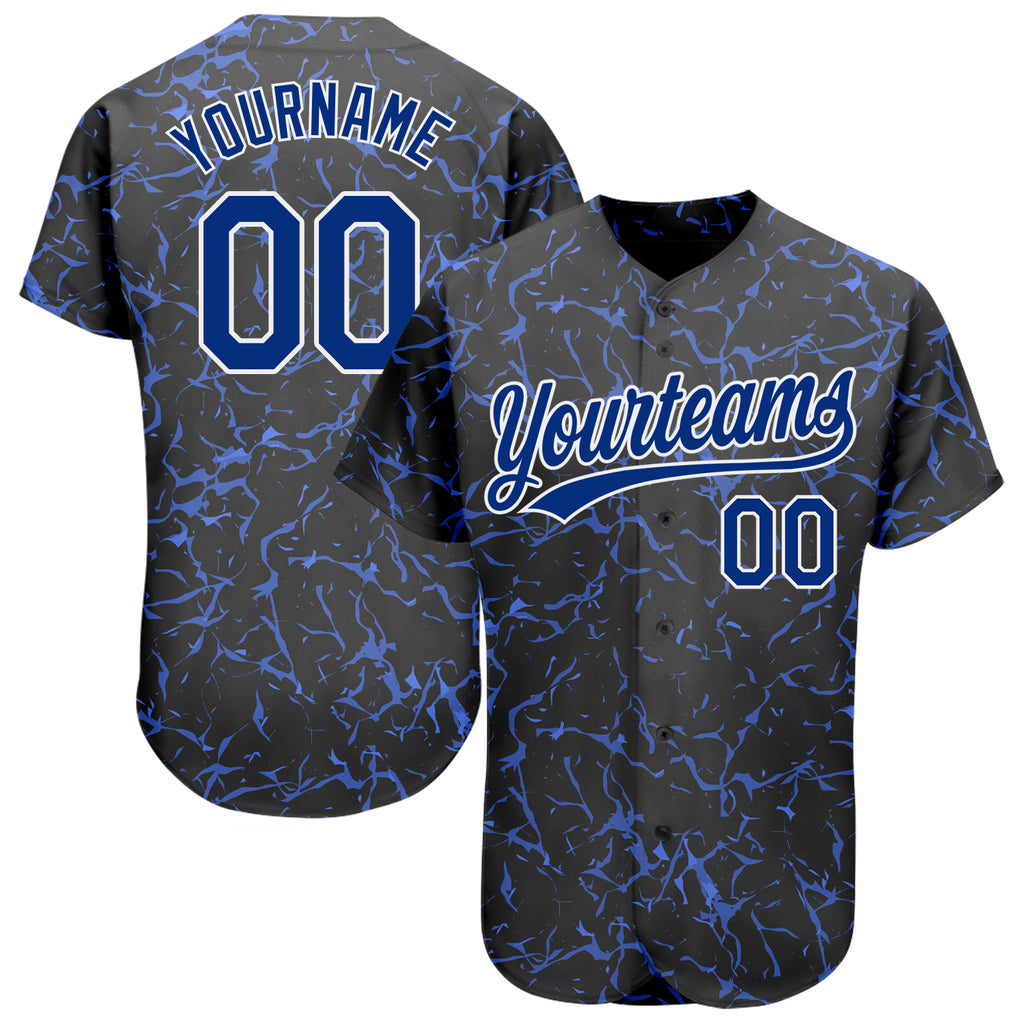 Custom Black Royal-White 3D Pattern Design Authentic Baseball Jersey