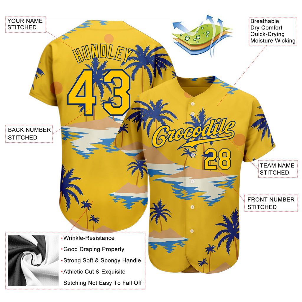 Custom White Royal 3D Pattern Design Beach Hawaii Palm Trees and Flowers Authentic Baseball Jersey Youth Size:L