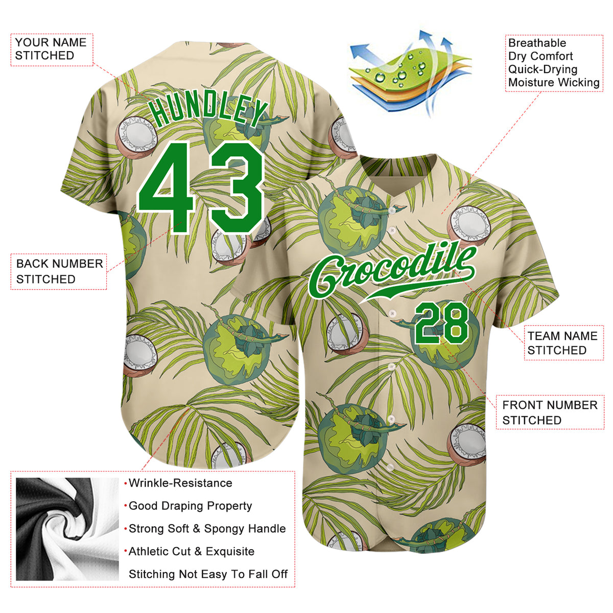 Custom Cream Grass Green-White 3D Pattern Design Coconuts And Leaves ...