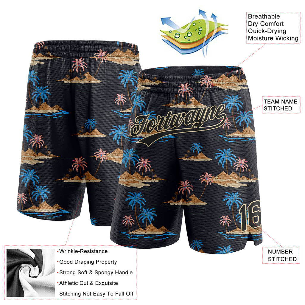 Custom Black City Cream 3D Pattern Hawaii Palm Trees And Island