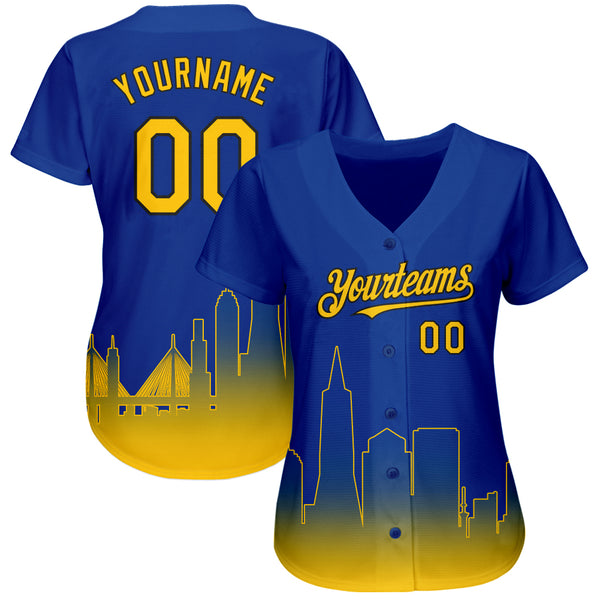 Custom Royal Yellow-Black 3D San Francisco City Edition Fade Fashion Authentic Baseball Jersey