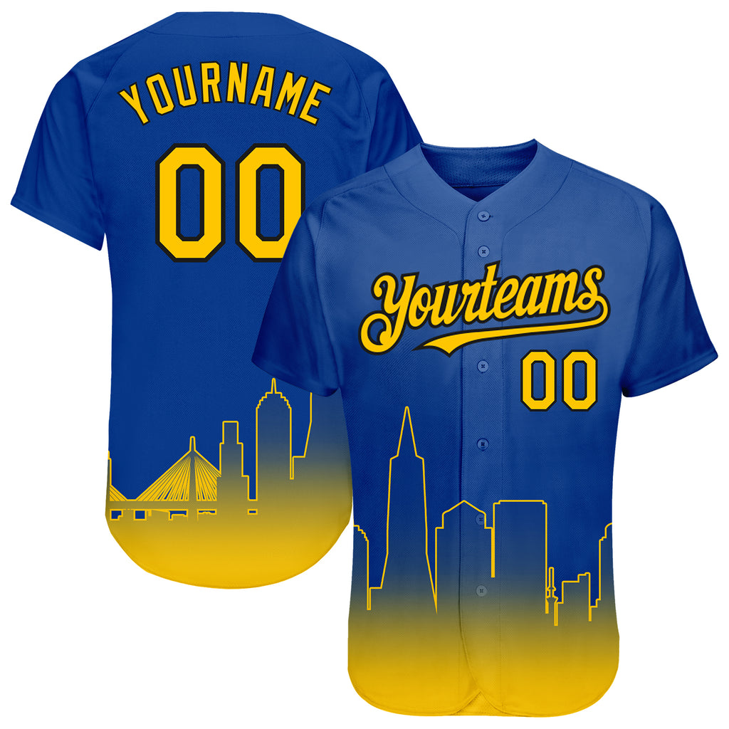 Custom Royal Yellow-Black 3D San Francisco City Edition Fade Fashion Authentic Baseball Jersey