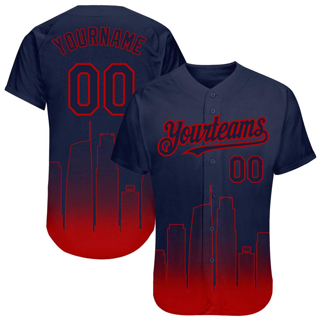 Custom Navy Navy-Red 3D Los Angeles City Edition Fade Fashion Authentic Baseball Jersey