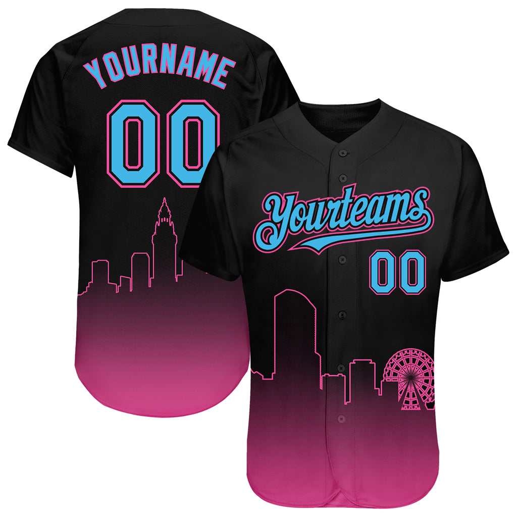 Custom Baseball Jersey Light Blue Pink-Black Authentic Fade Fashion