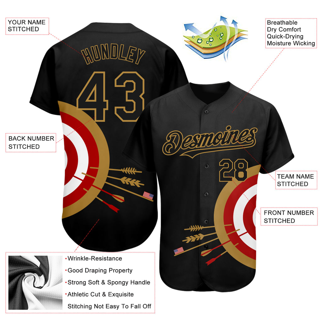 Custom Team Old Gold Baseball Authentic Black Jersey Black