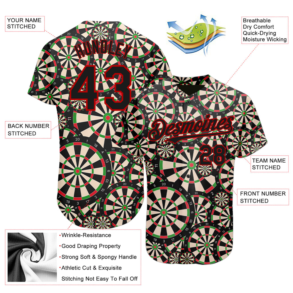 Custom Baseball Jersey Gray Red-Black 3D Pattern Design Dart Board Target Authentic Women's Size:S