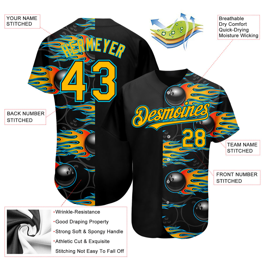 Custom Blue Blue-Black 3D Pattern Design Authentic Baseball Jersey