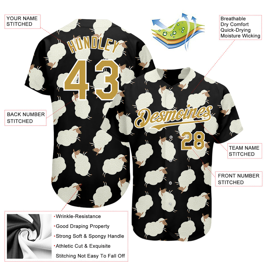 Custom Black Black-Old Gold Authentic Baseball Jersey