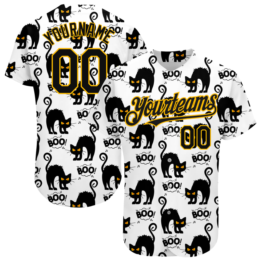 Custom White Yellow-Black Authentic Baseball Jersey