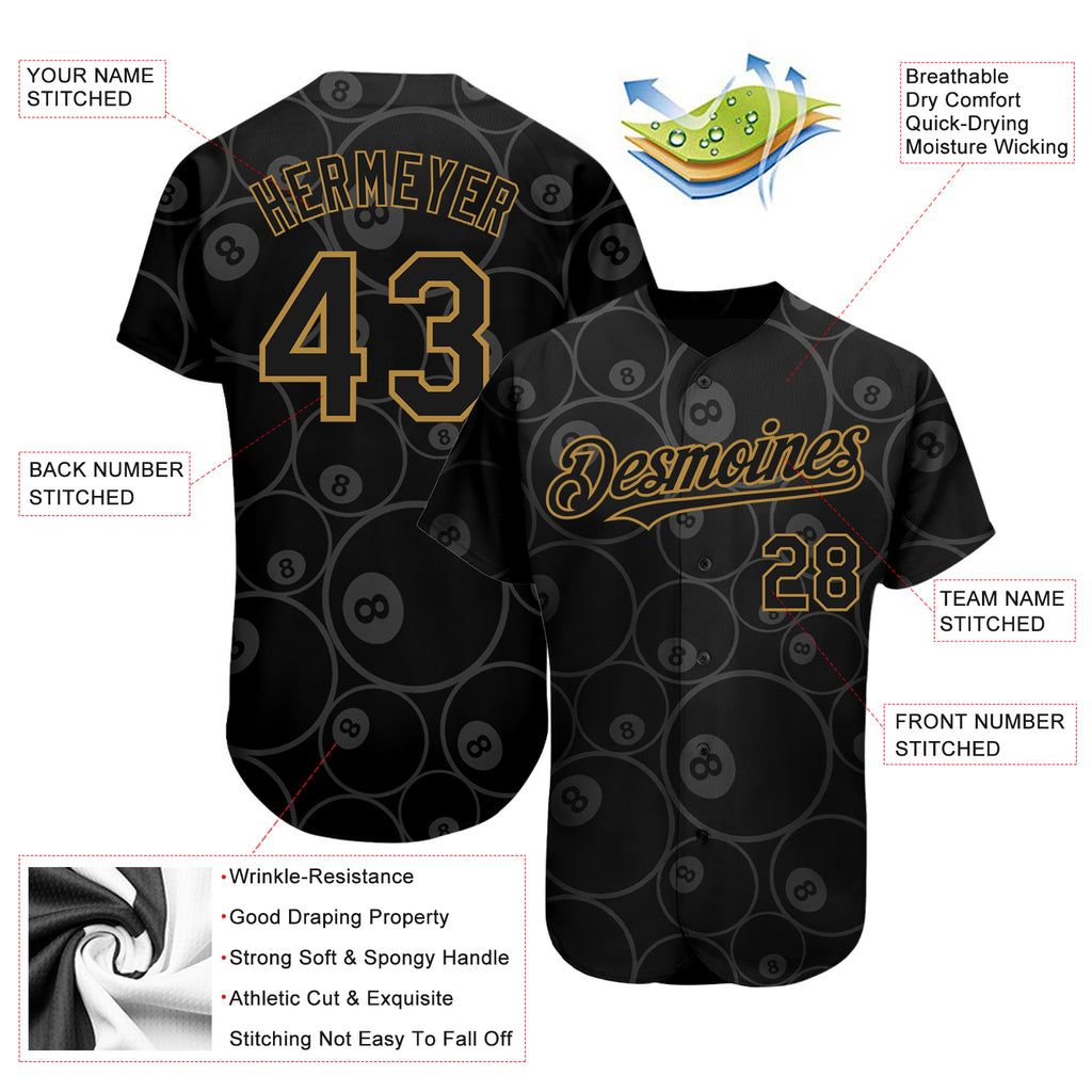 Custom Team Old Gold Baseball Authentic Black Jersey Black