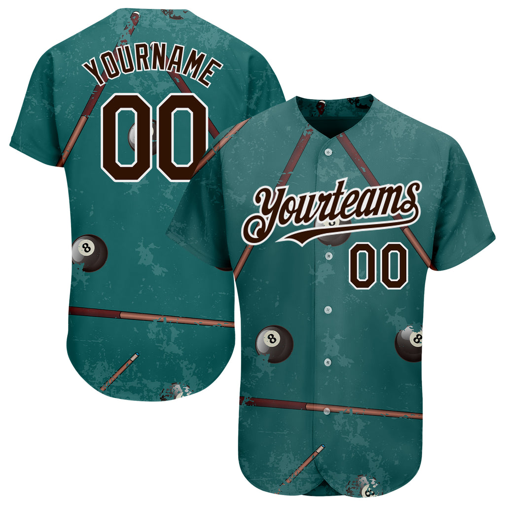 Custom Midnight Green Brown-White 3D Pattern Design Billiards Snooker 8 Ball Authentic Baseball Jersey