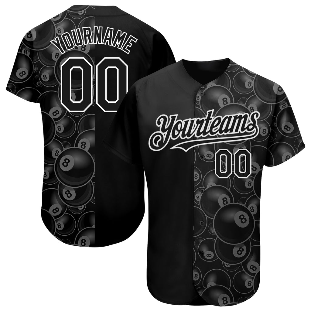 Custom Black White 3D Pattern Design Billiards Snooker 8 Ball Authentic Baseball Jersey