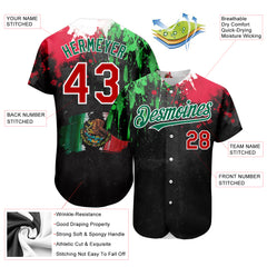 Custom Baseball Jersey Kelly Green Red-White 3D Mexican Flag Watercolored Splashes Grunge Design Authentic Women's Size:S