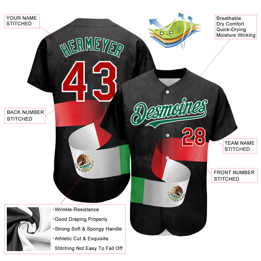 Custom Black Team Name, Your Name Mexico Baseball Jersey Custom