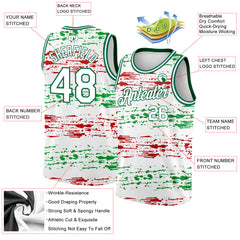Custom White Kelly Green-Red 3D Mexico Splashes Authentic Basketball J –  Fiitg