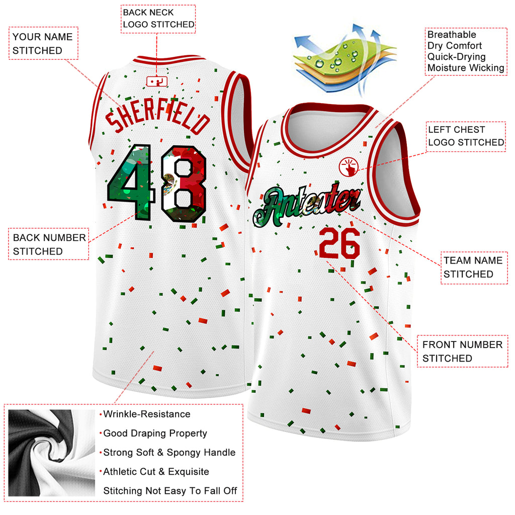 Custom White Kelly Green-Red 3D Mexican Flag Authentic Basketball Jersey  Discount