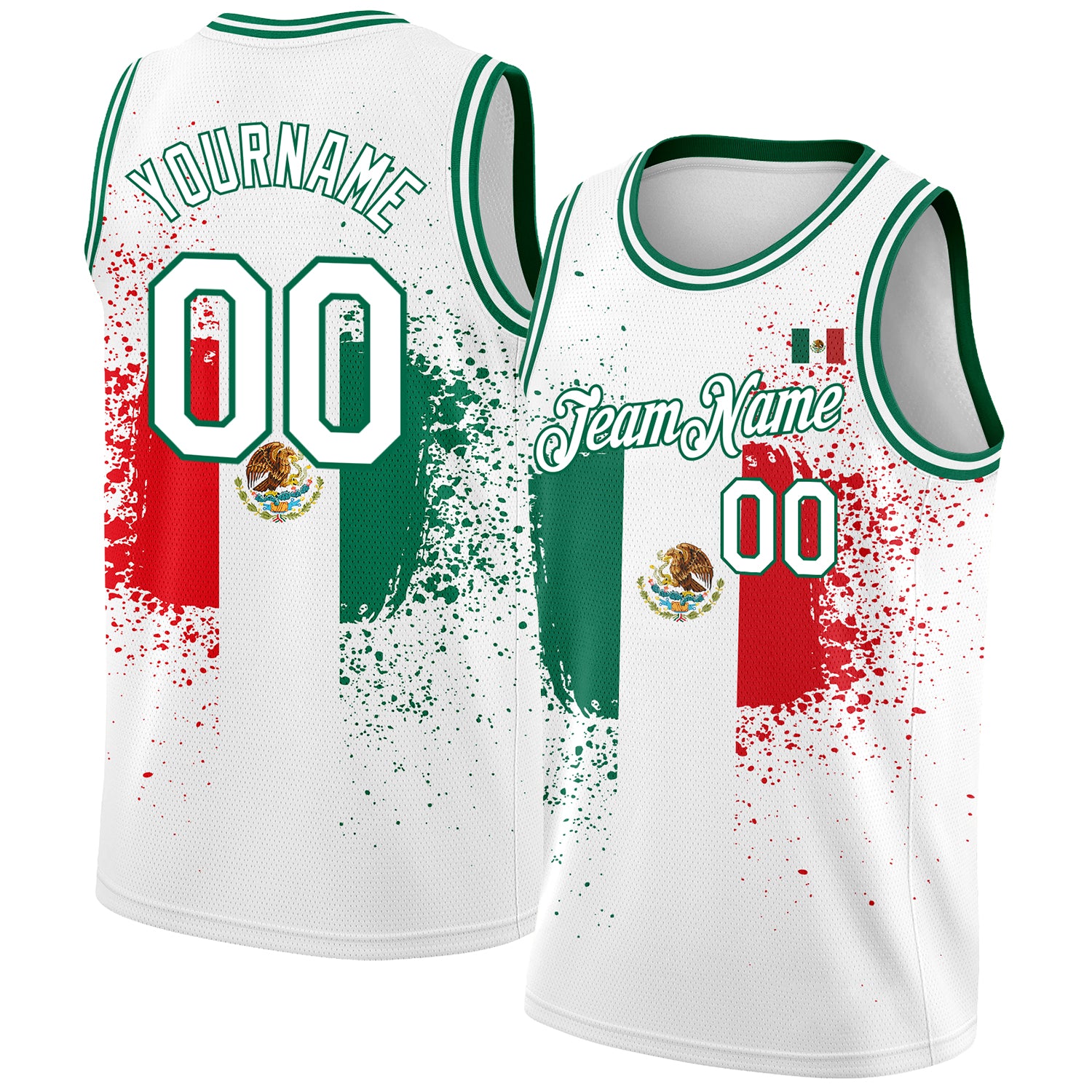 Custom White Kelly Green-Red 3D Mexico Splashes Authentic Basketball Jersey