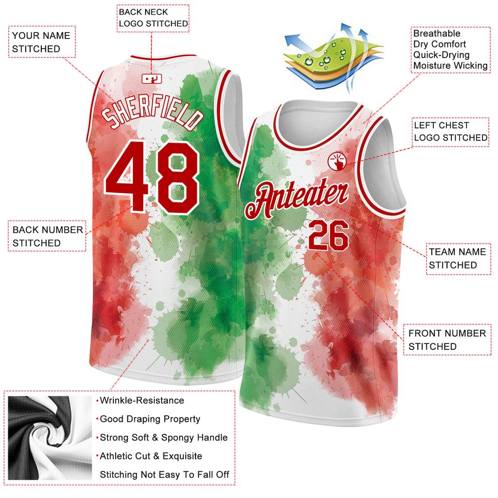 Custom Team Black Basketball Kelly Green Rib-Knit Jersey Red