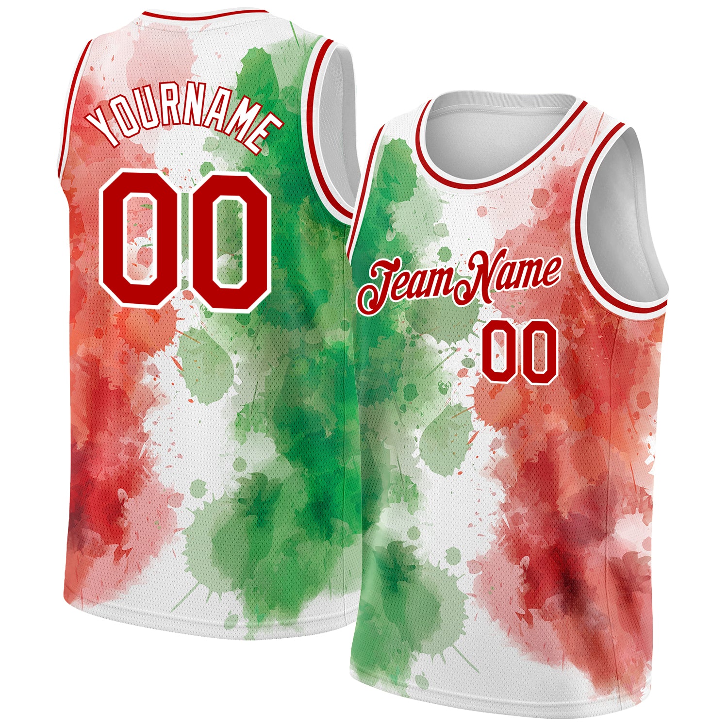 Custom White Kelly Green-Red 3D Mexico Splashes Authentic Basketball J –  Fiitg