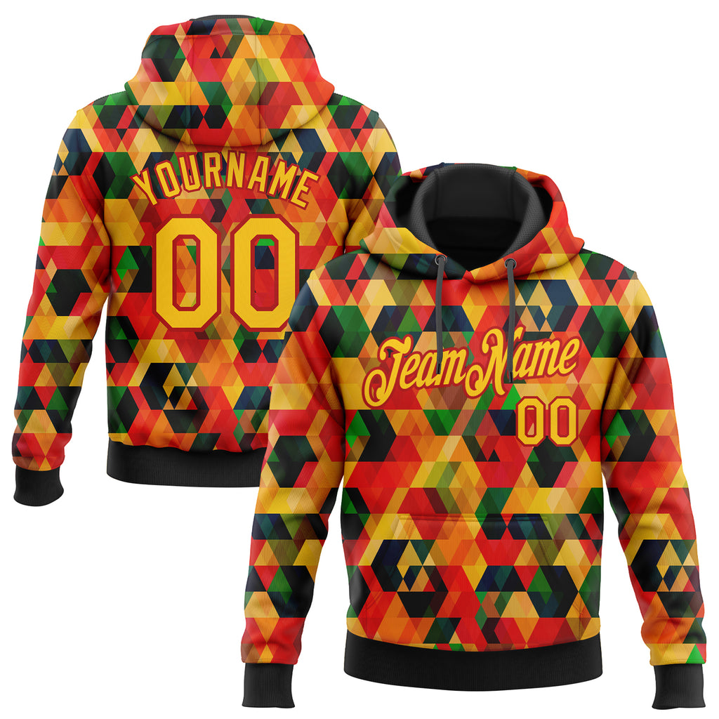 Custom Stitched Black Yellow-Red 3D Pattern Design Black History Month Sports Pullover Sweatshirt Hoodie