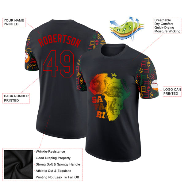 Custom Black Red 3D Pattern Design Black History Month Africa Safari Performance T-Shirt