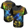 Custom Black Gold 3D Pattern Design Music Festival Guitar With Psychedelic Colors Authentic Baseball Jersey