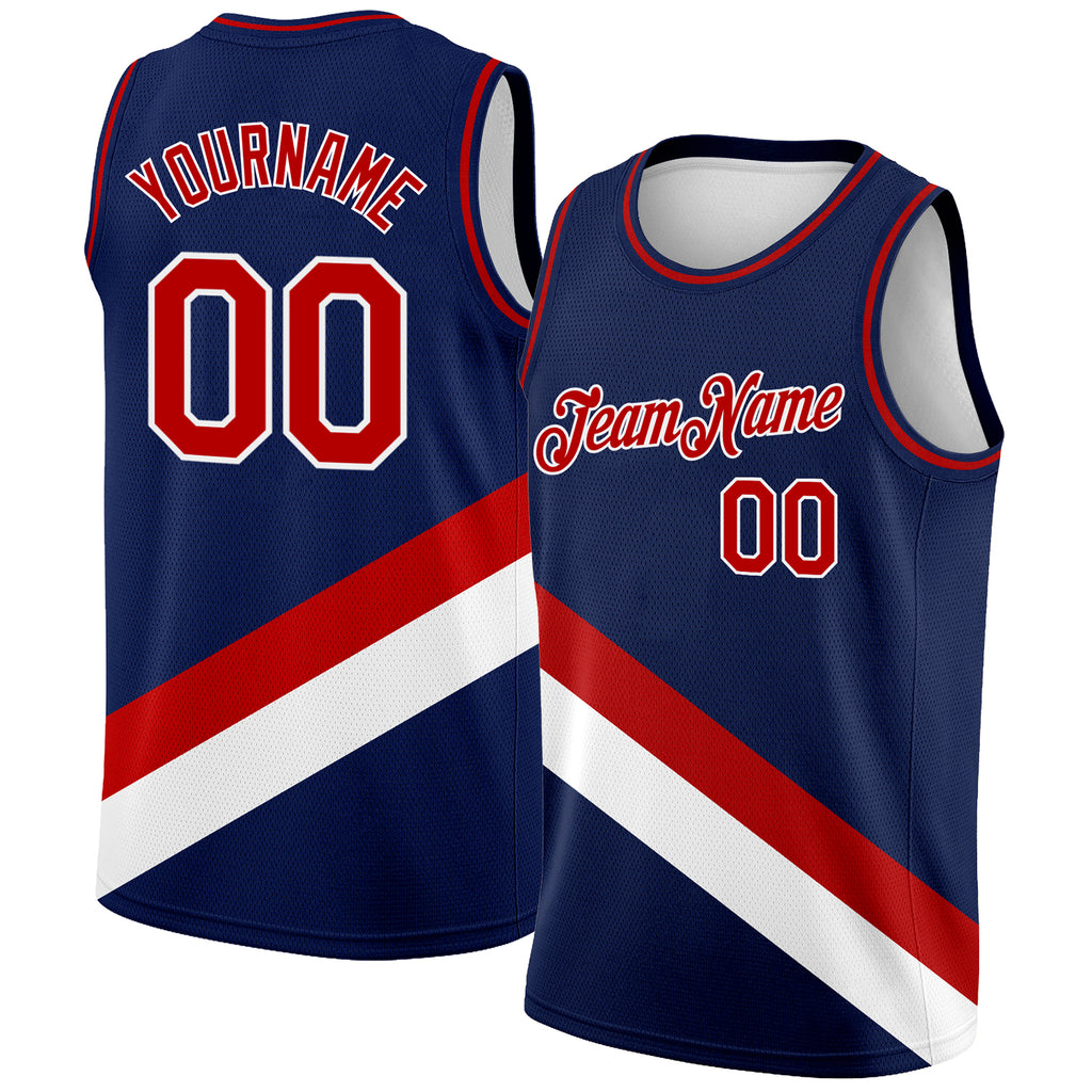 Custom Navy Red-White Modern Authentic City Edition Basketball Jersey