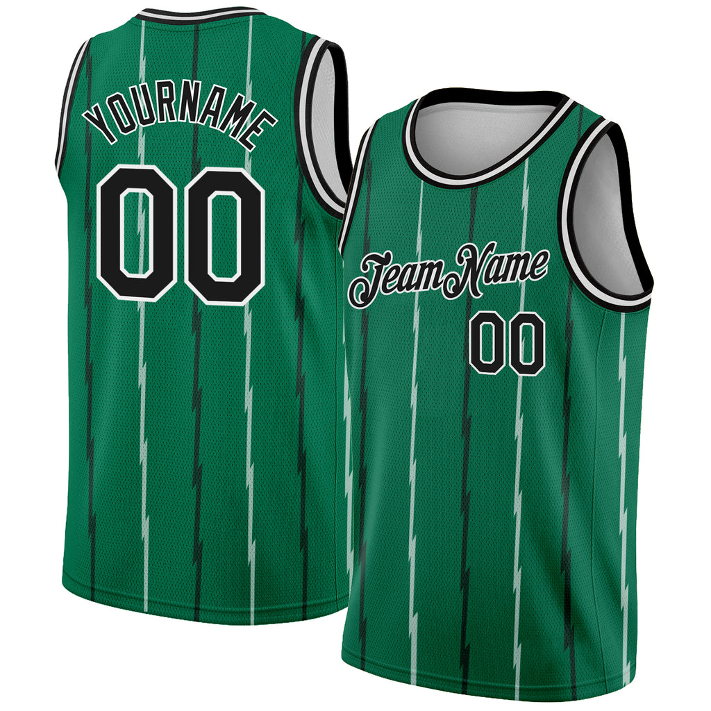 Custom Kelly Green Black-White Lines Authentic City Edition Basketball Jersey