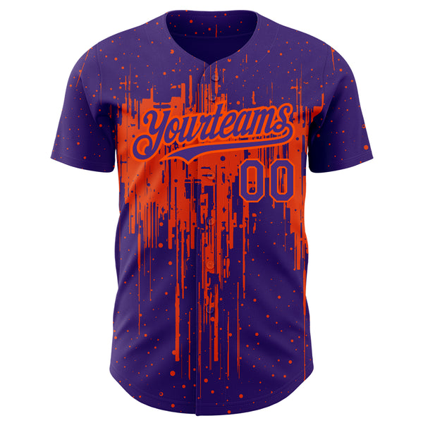 Custom Purple Orange 3D Pattern Design Dripping Splatter Art Authentic Baseball Jersey