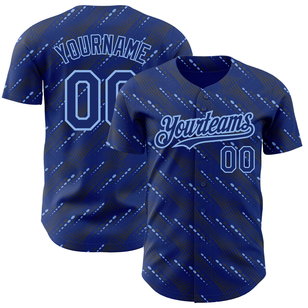 Custom Royal Light Blue 3D Pattern Design Slant Lines Authentic Baseball Jersey