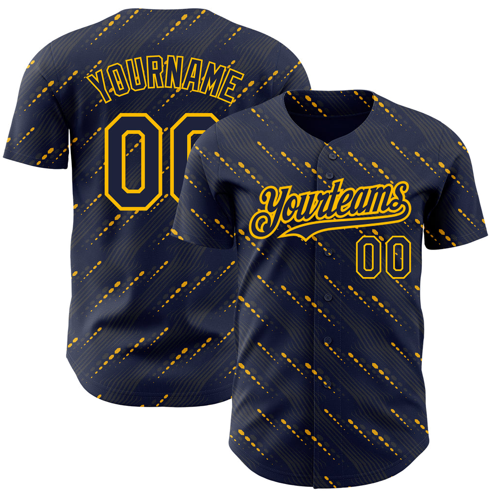 Custom Navy Red 3D Pattern Design Slant Lines Authentic Baseball Jersey