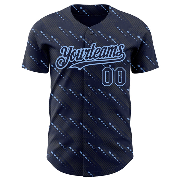 Custom Navy Light Blue 3D Pattern Design Slant Lines Authentic Baseball Jersey